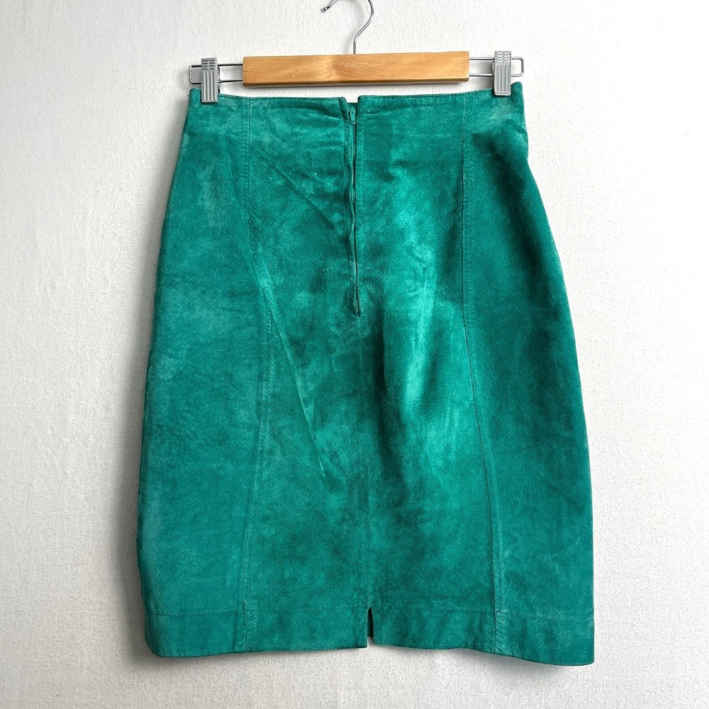 Giorgio Mobiani Vintage Emerald Green Suede Leather Pencil Skirt Woven Detail 8 - Picture 10 of 11